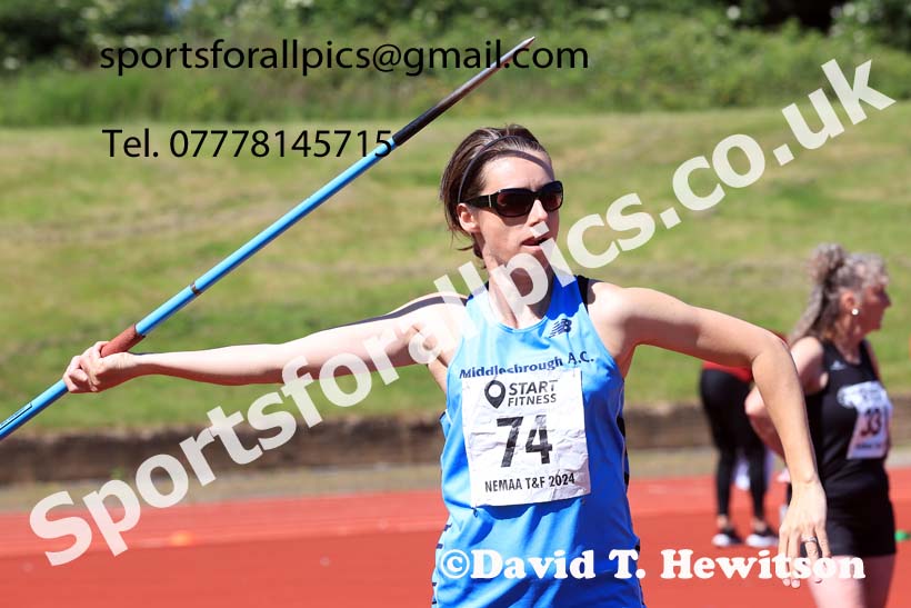 Womens javelin, 2024 NE Masters Track and Field Champs., Monkton Stadium, Jarrow.  Photo: David T. Hewitson/Sports for All Pics